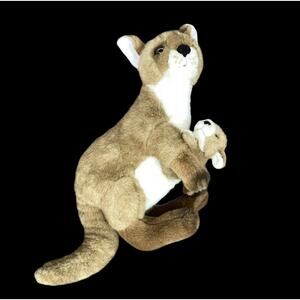 Kangaroo Plush with Baby Joey 12" Vintage KellyToy Stuffed Animal Rigid RARE Toy